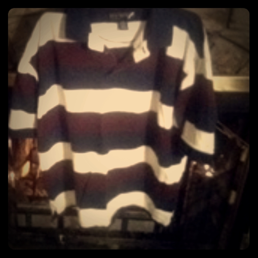 Navy dark red and white striped Polo